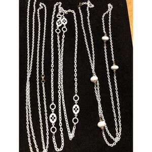 Vintage Long White Enamel  Chain Flapper Length 54” Necklaces Set Of 3